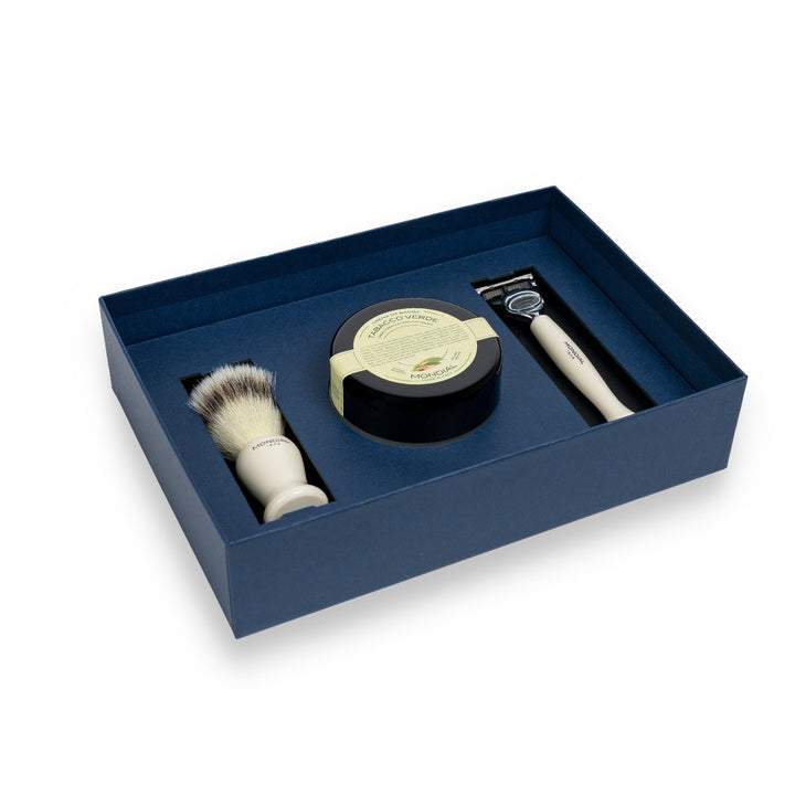 3-Piece Wet Shaving Set: 'Baylis' Ivory Resin with Green Tobacco.