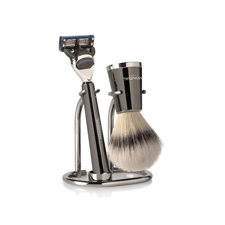 Vespucci Ruthenium Shaving Set: Chrome Stand + Super Badger Brush + Razor