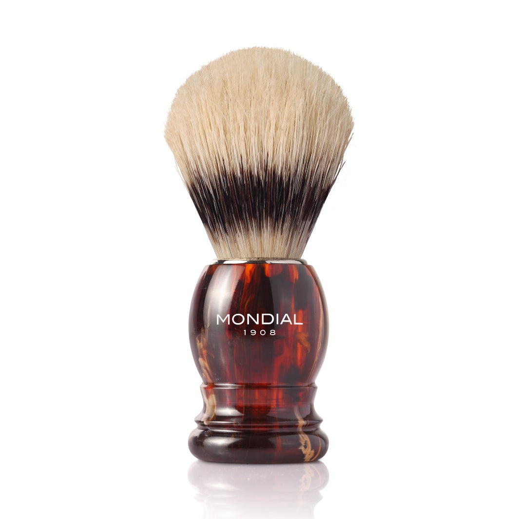Imitation Tortoise Shaving Brush with Bleached Boar Bristle.