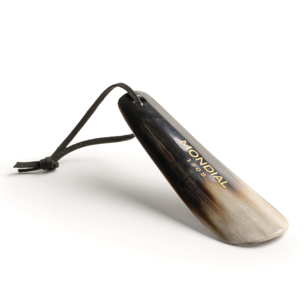 Small Shoehorn with Leather Handle Loop in Natural Horn: 4".