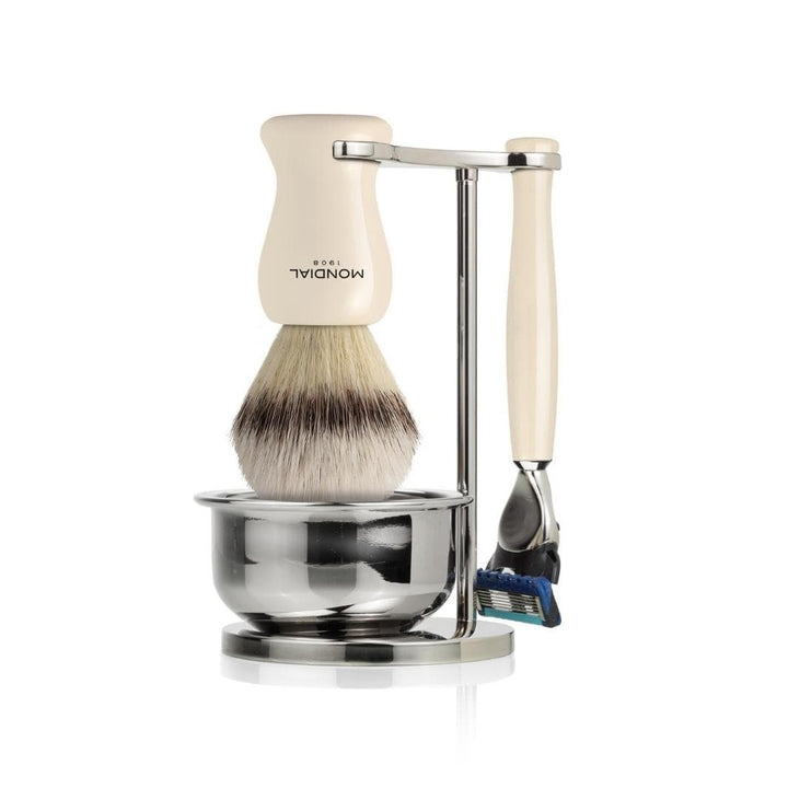 Baylis Shaving Set: Chrome Bowl Stand + EcoSilvertip Synthetic Brush + Razor.