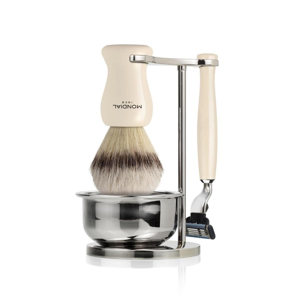 Baylis Shaving Set: Chrome Bowl Stand + EcoSilvertip Synthetic Brush + Razor.