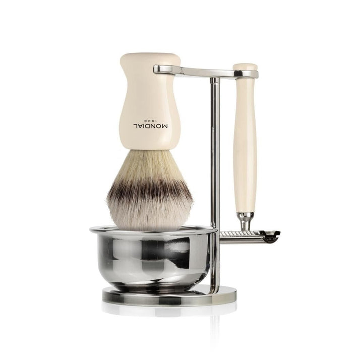 Baylis Shaving Set: Chrome Bowl Stand + EcoSilvertip Synthetic Brush + Razor.