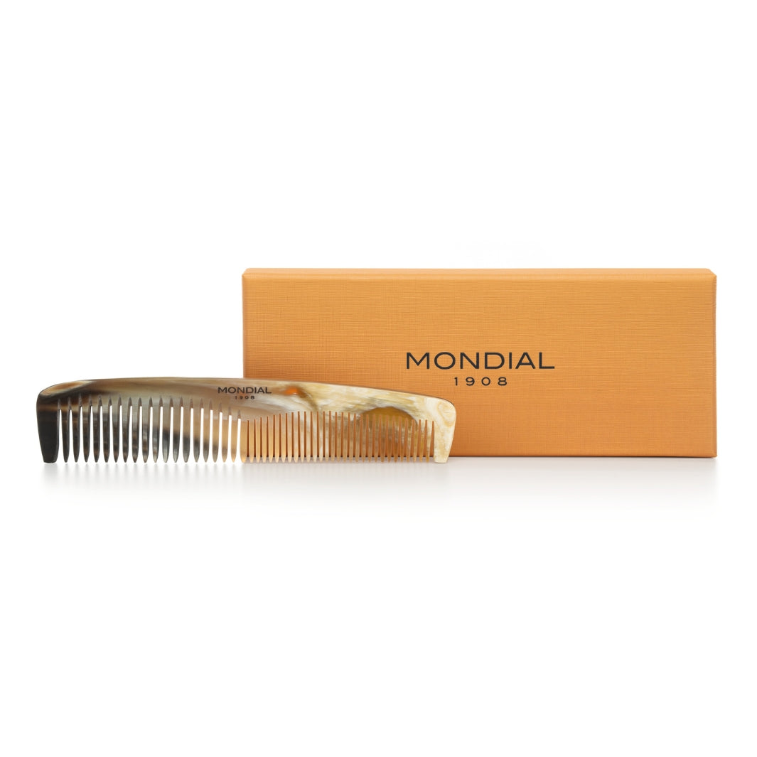 Dual Tooth Natural Horn Pocket Comb with Leather Case: 6.5".