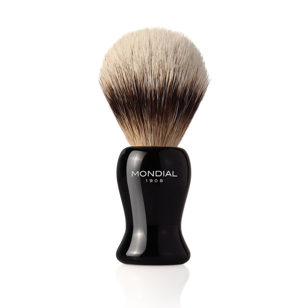 'Gibson' Black Resin Brush with Silvertip Badger: Medium.