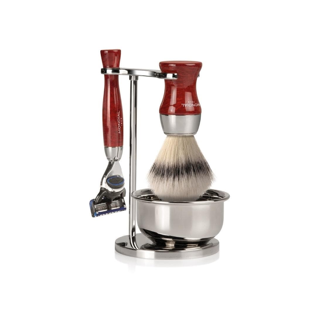 Heritage Radica Shaving Set: Chrome Stand & Bowl + Super Badger Brush + Razor.