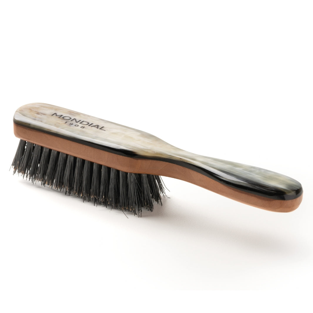 Pocket Hair Brush with Natural Horn Handle & Black Bristle: 6".