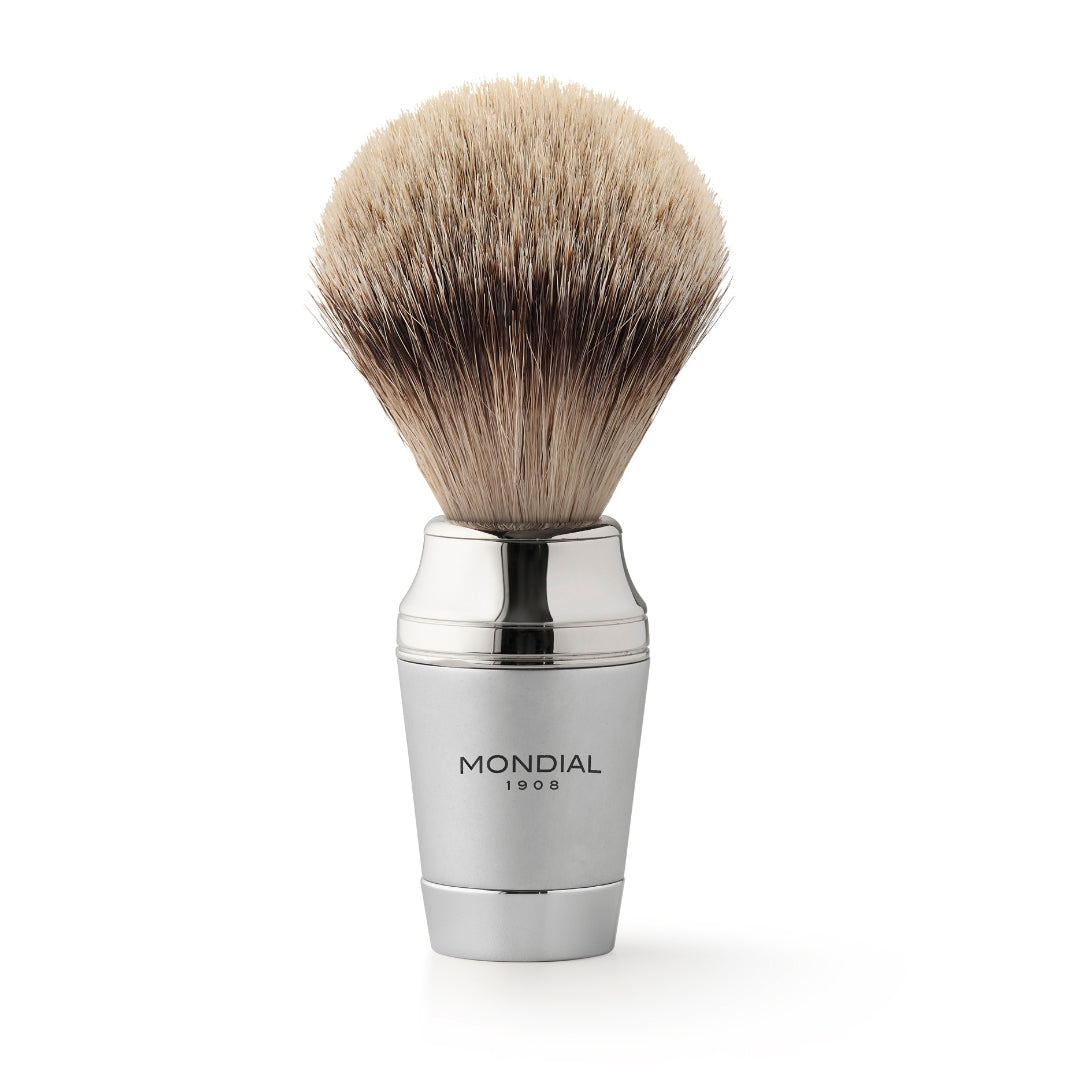 'Dublino' Matte Nickel Metal Brush with Super Badger: Medium.