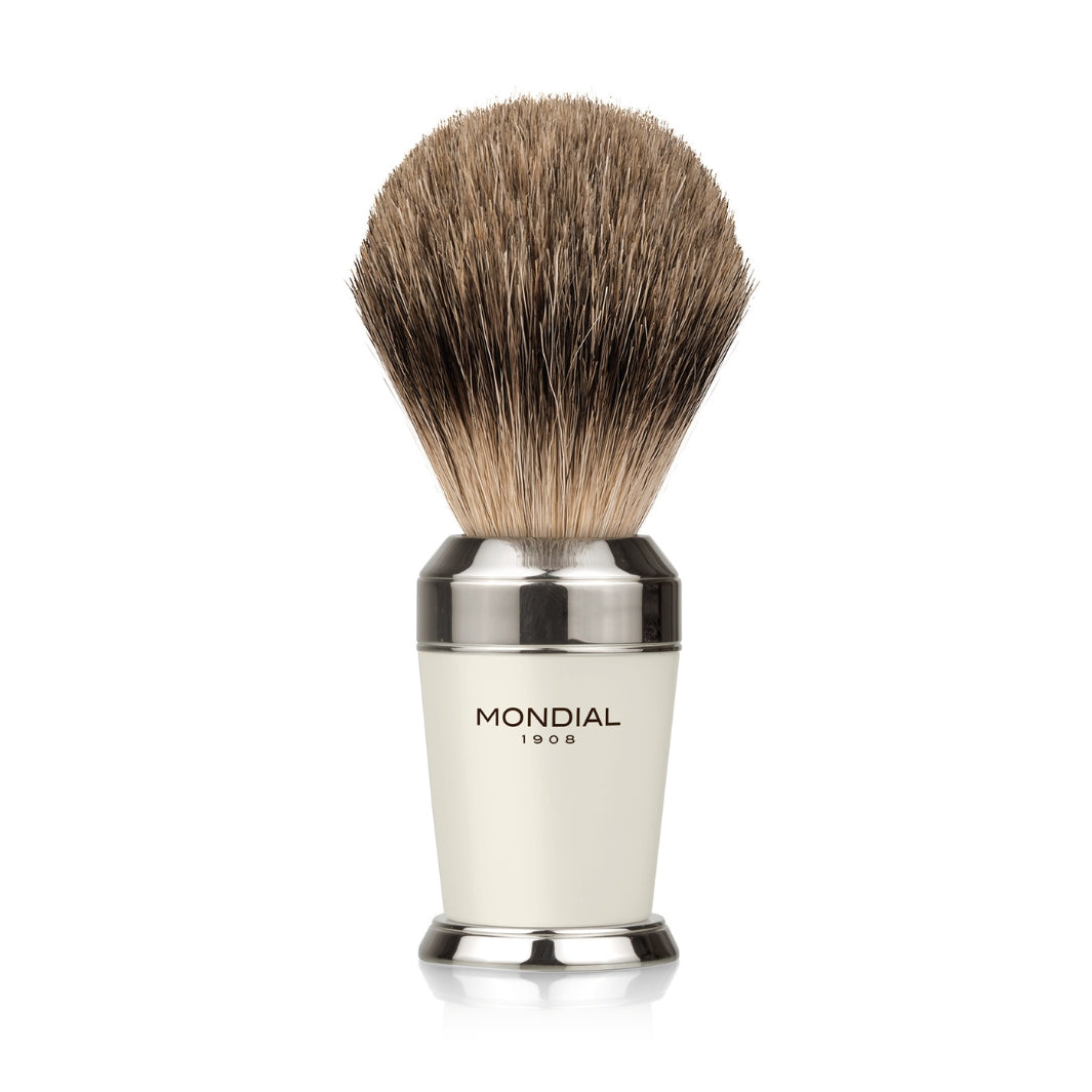 'Premium' White Resin & Chrome Handle Brush with Super Badger: Medium.