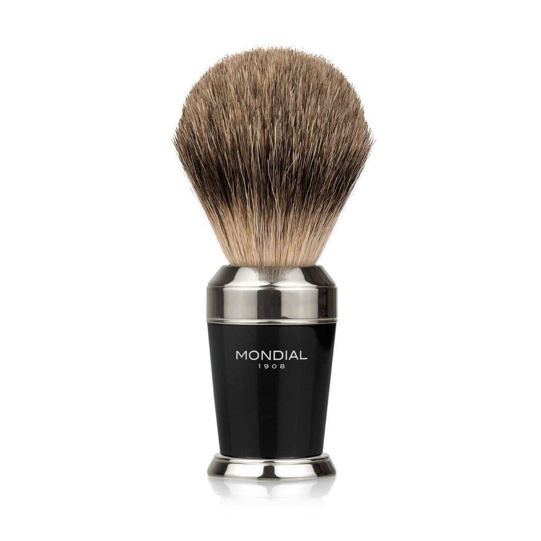'Premium' Black Resin & Chrome Handle Brush with Super Badger: Medium.