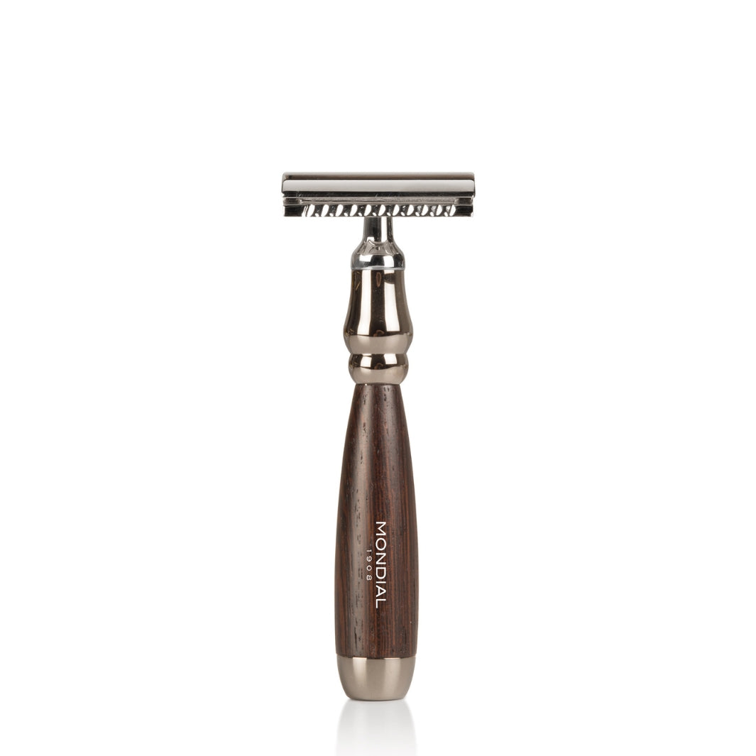 'Prestige' Safety Razor with Handle in Wengé Wood.