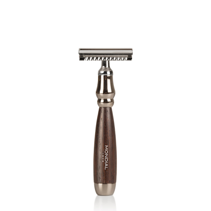 'Prestige' Safety Razor with Handle in Wengé Wood.