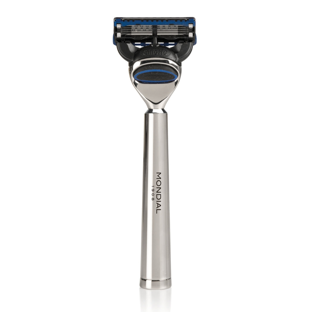 'Vespucci' Cartridge Razor Handle in Shiny Nickel Metal.