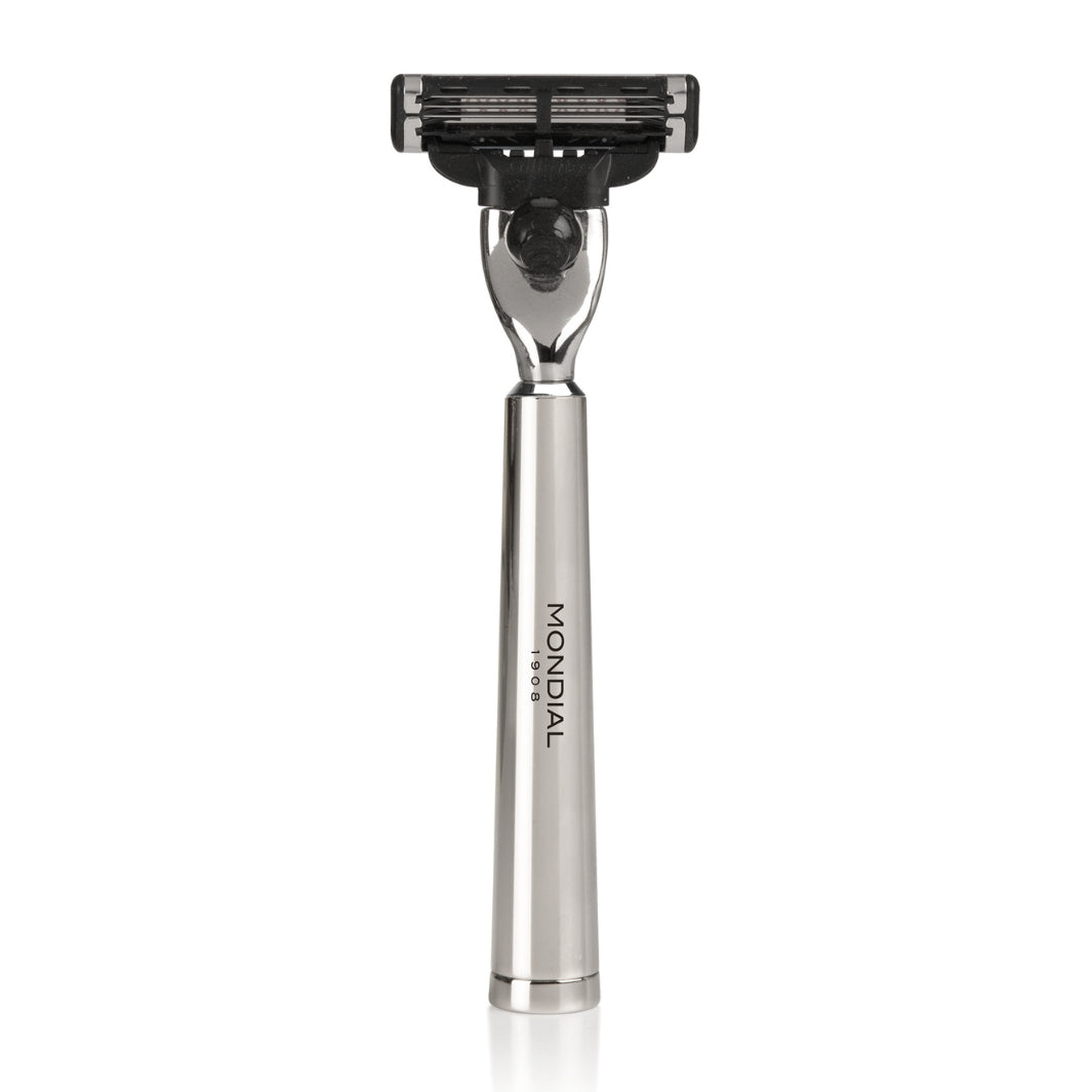 'Vespucci' Cartridge Razor Handle in Shiny Nickel Metal.