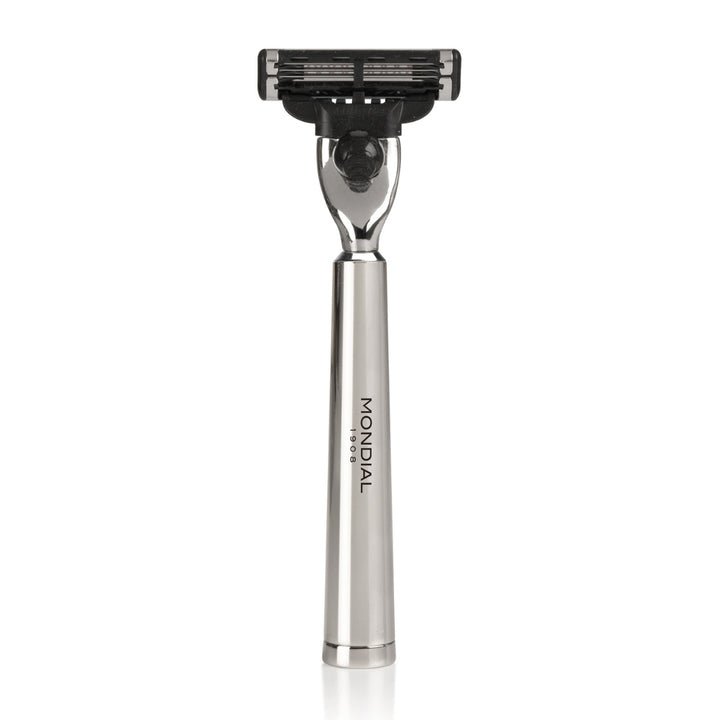 'Vespucci' Cartridge Razor Handle in Shiny Nickel Metal.