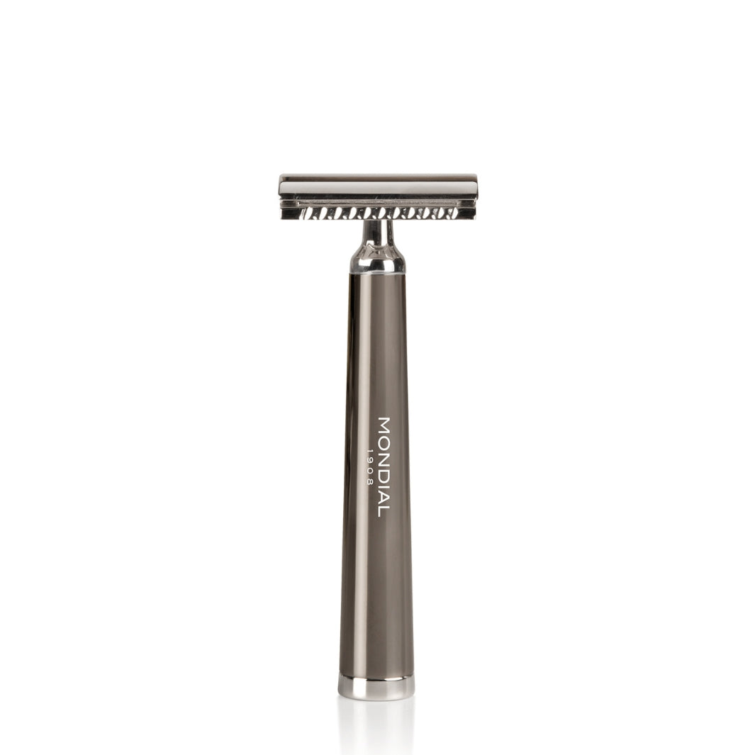 'Vespucci' Safety Razor with Handle in Ruthenium Metal.