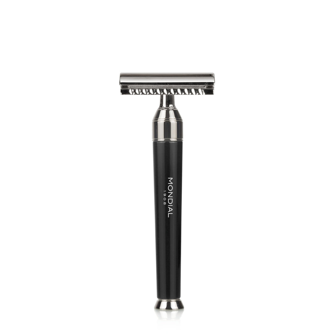 'Premium' Safety Razor with Handle in Black Resin & Chrome.
