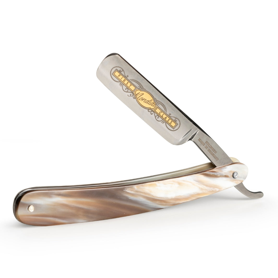 Straight Edge Razor with Smooth Horn Handle.