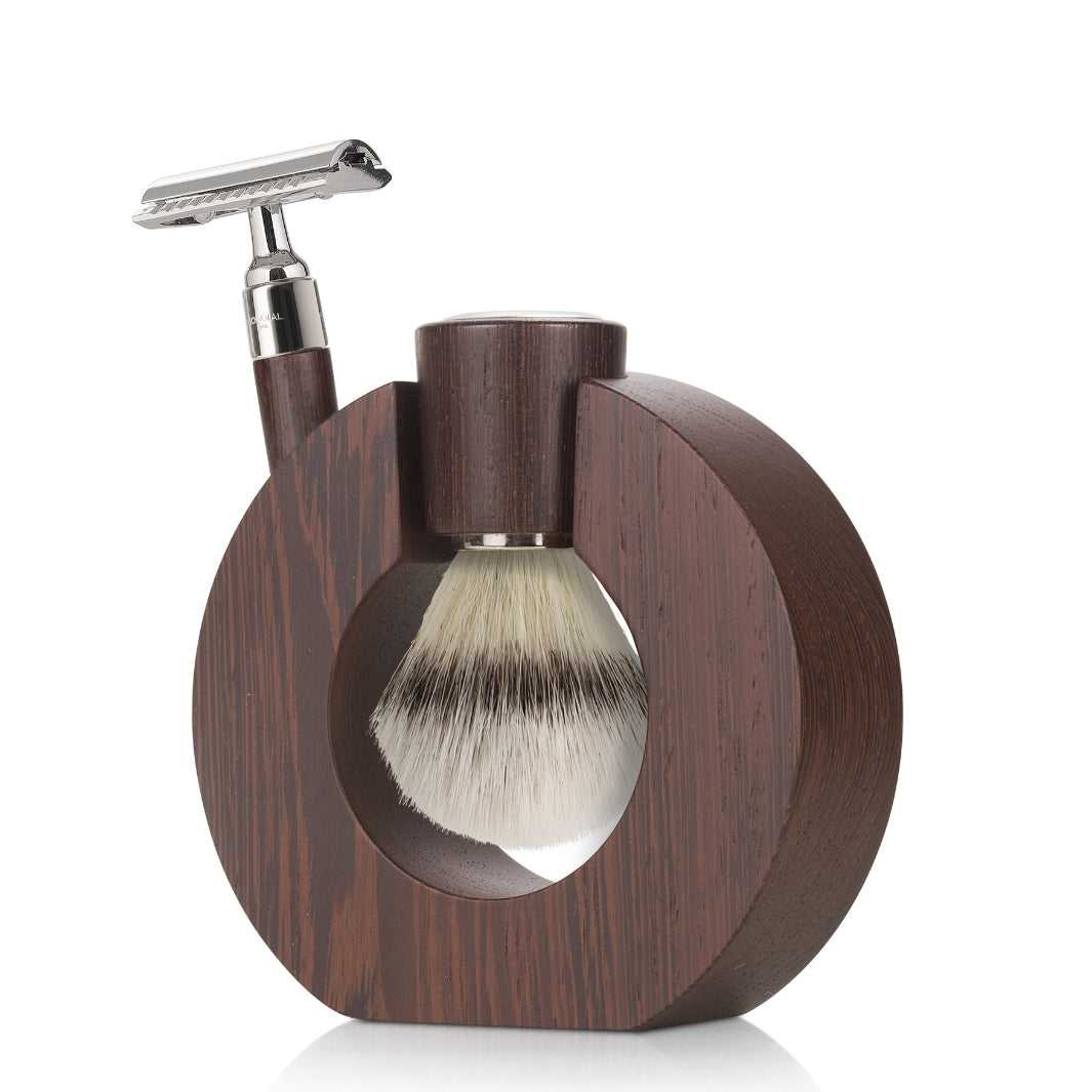 'Sphaera' Wengé Wood Shaving Set with Silvertip Brush & Safety Razor.
