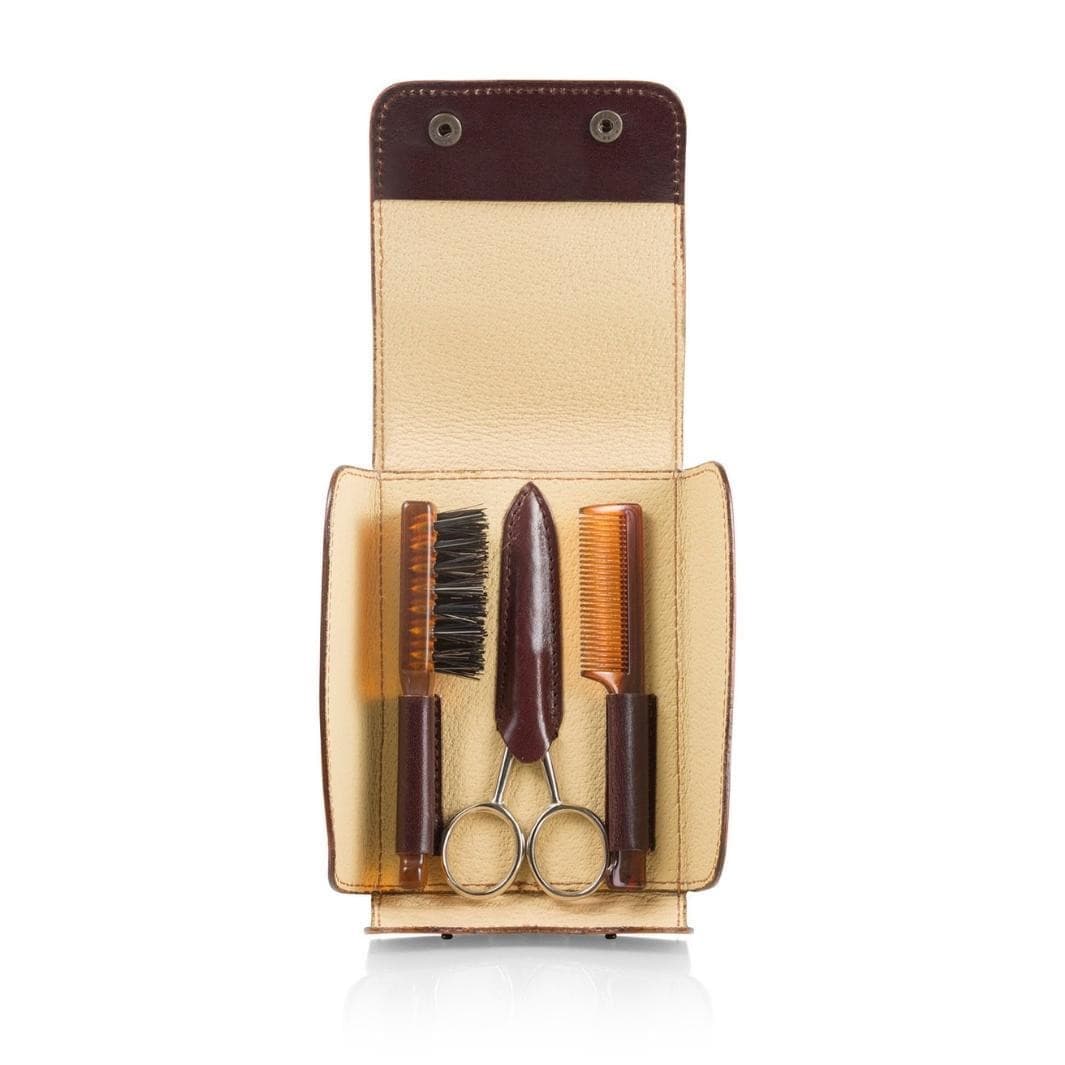 Beard & Moustache Grooming 3-Piece Travel Set in Tuscan Leather.