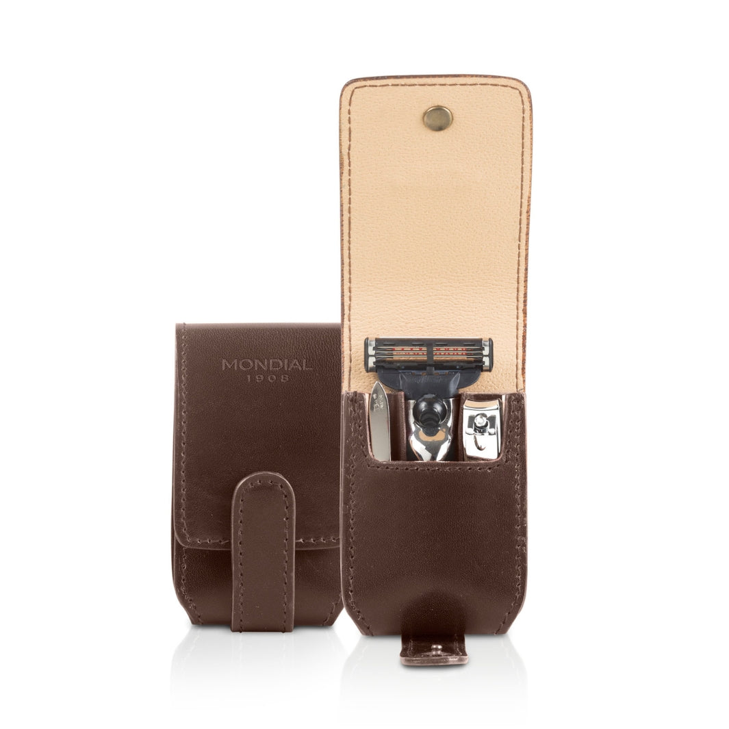 3-Piece Travel Razor & Manicure Set in Tuscan Leather.