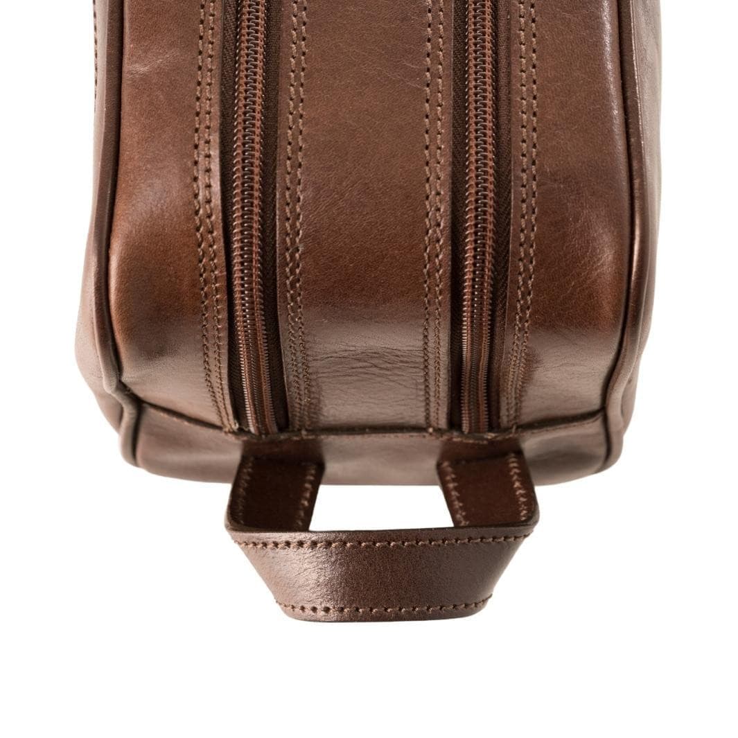 Dual Compartment Toiletry Kit Bag in Tuscan Leather.