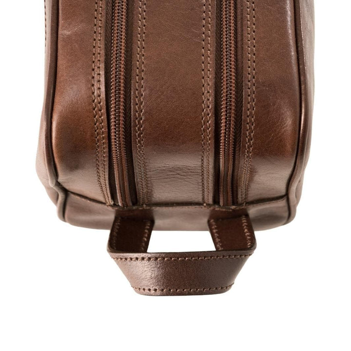Dual Compartment Toiletry Kit Bag in Tuscan Leather.