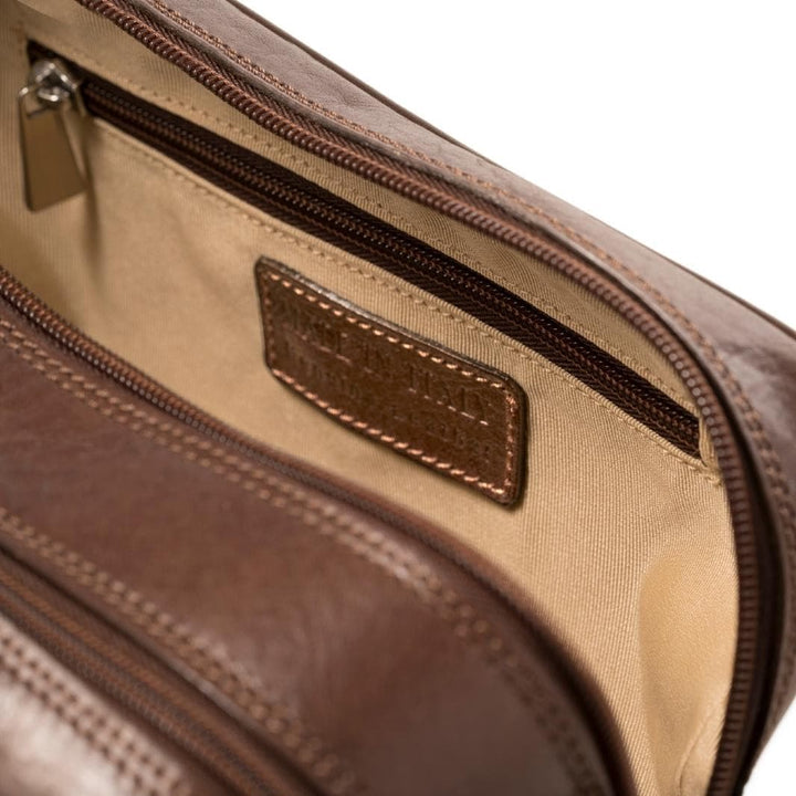 Dual Compartment Toiletry Kit Bag in Tuscan Leather.