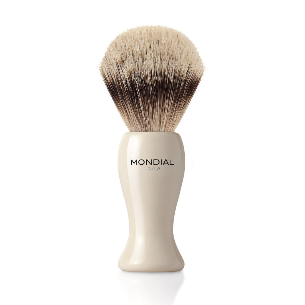 'Tower' Ivory Resin Brush with Silvertip Badger: Large.