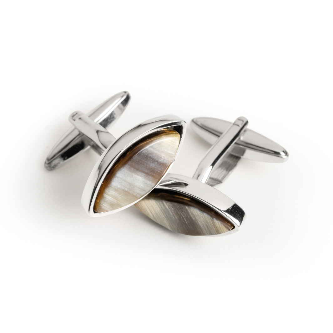 Cufflinks in Silver with Natural Horn Inlay