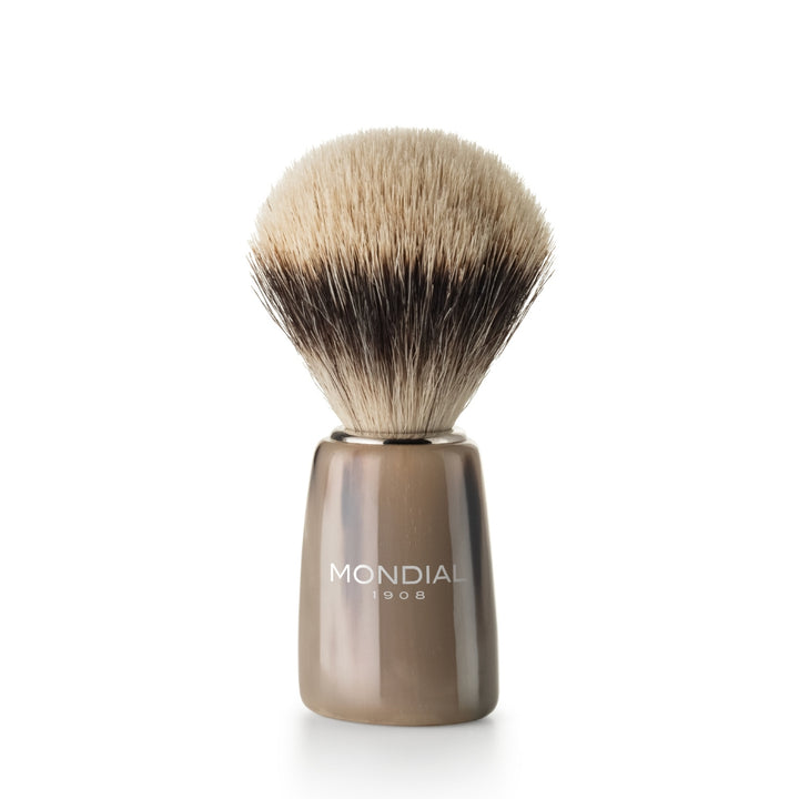 Smooth Natural Ox Horn Shaving Brush with Silvertip Badger