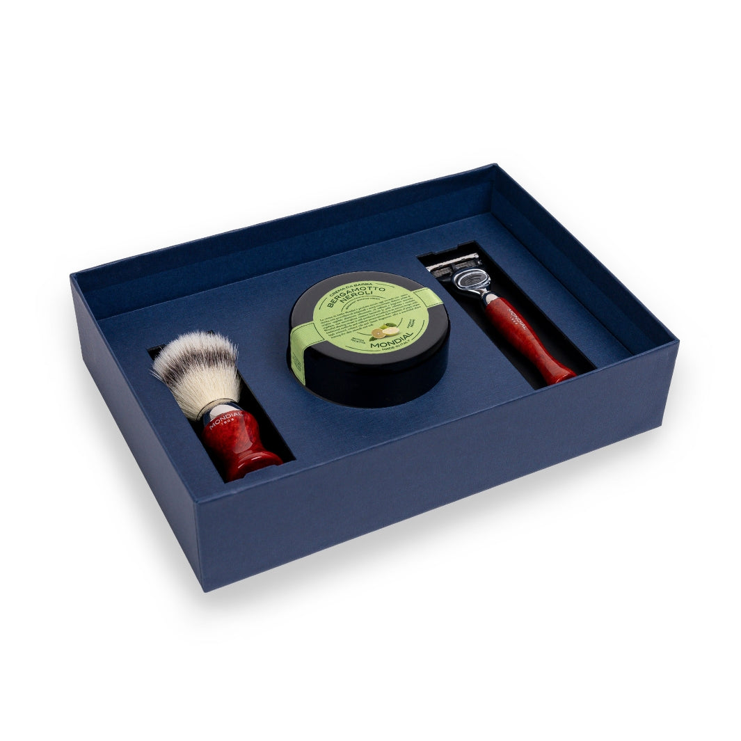 3-Piece Wet Shaving Set: 'Heritage' Axolute Blue Resin with Zagara