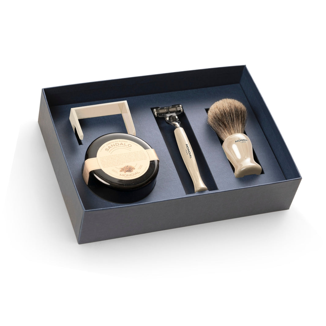 4-Piece Wet Shaving Set: 'Baylis' Ivory Resin with Bergamot & Neroli.