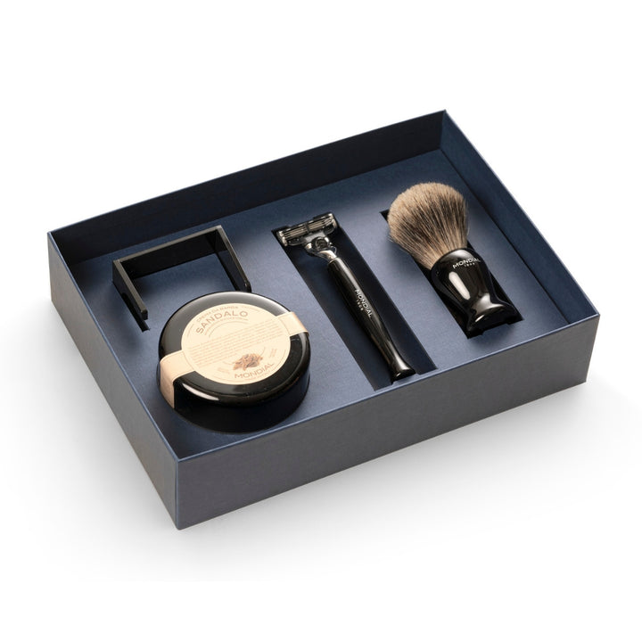 4-Piece Wet Shaving Set: 'Gibson' Ebony Resin with Bergamot & Neroli