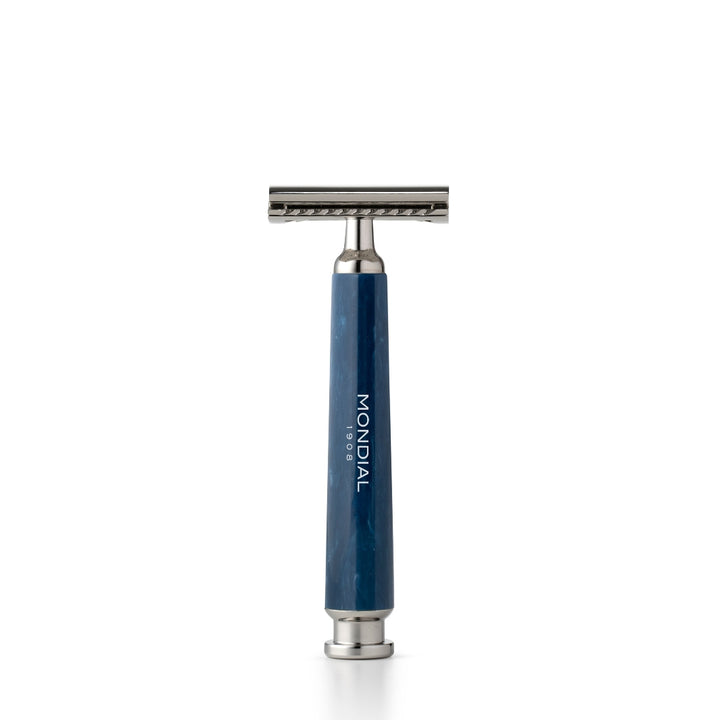 Forza Axolute Blue Resin Shaving Set: Chrome Stand + Super Badger Brush + Razor.