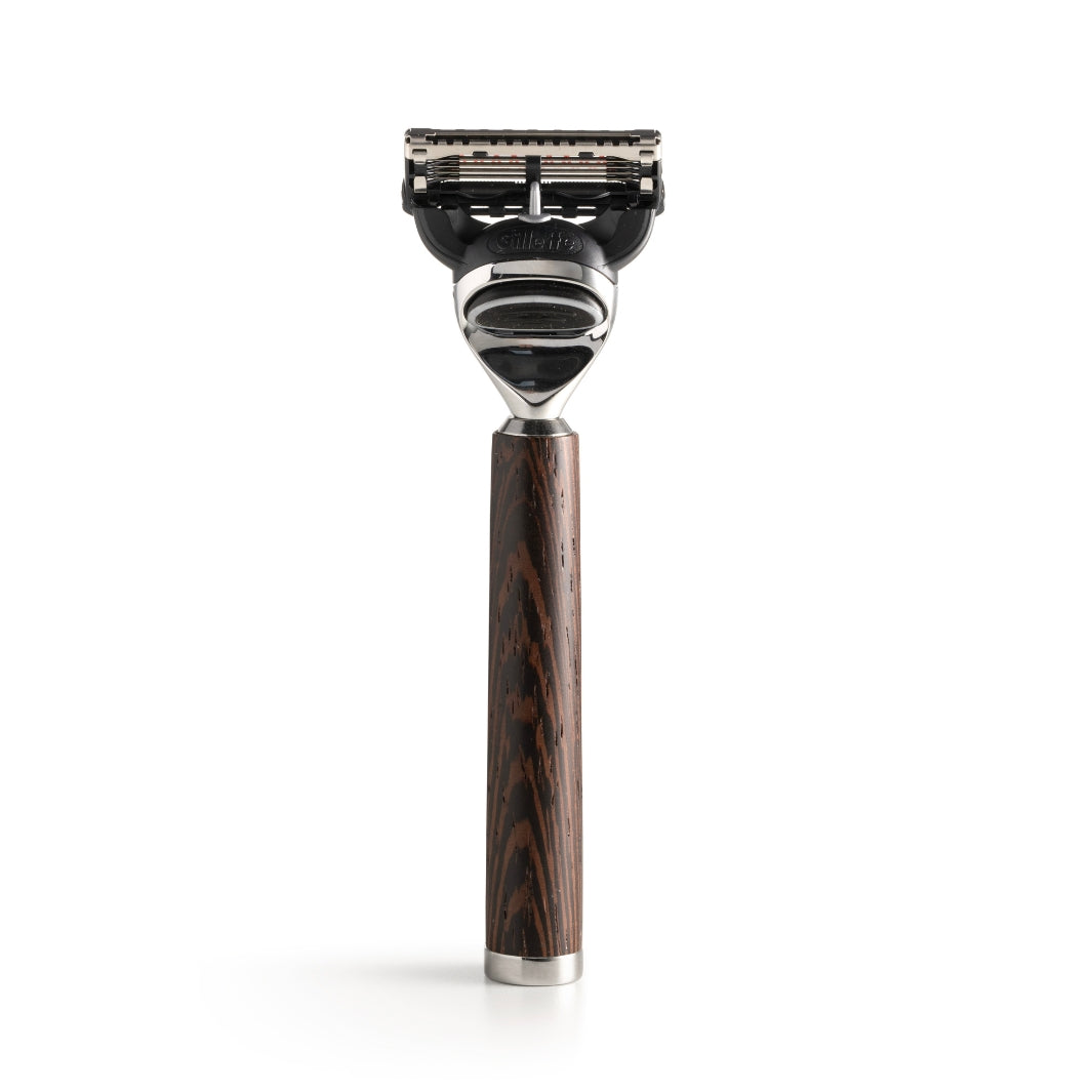 COMING SOON! Mythos Cartridge Razor Handle in Wengé Wood with Stand