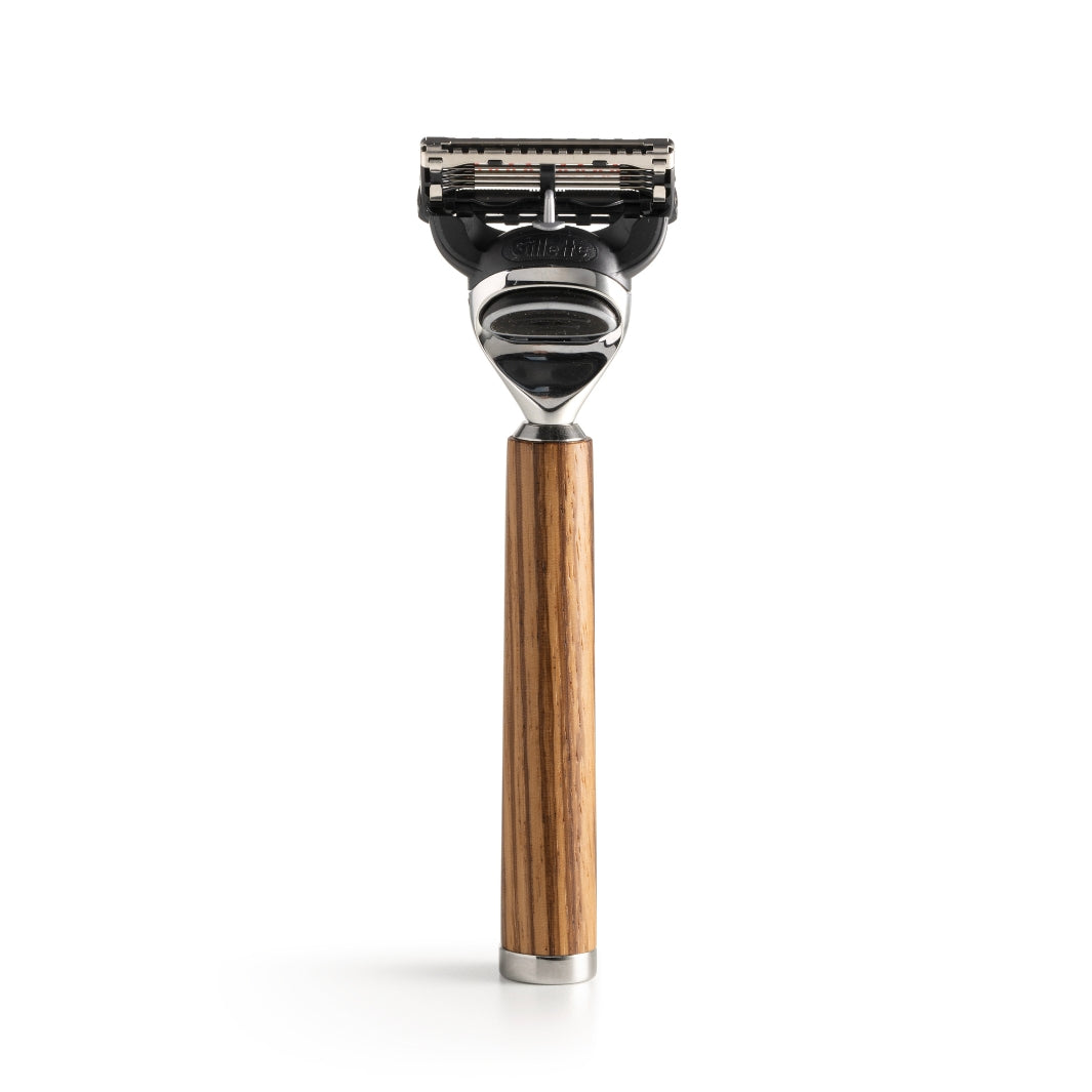 COMING SOON! Mythos Cartridge Razor Handle in Zebrano Wood with Stand