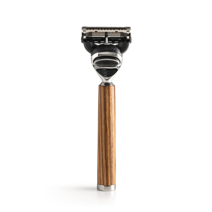 Mythos Cartridge Razor Handle in Zebrano Wood with Stand: Fusion