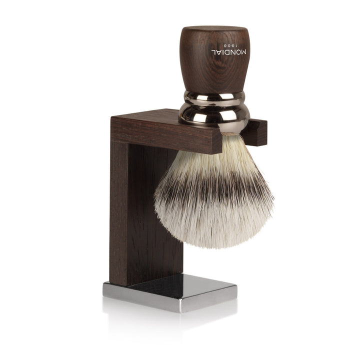 'Prestige' Wengé EcoSilvertip Synthetic Shaving Brush with Wood Stand
