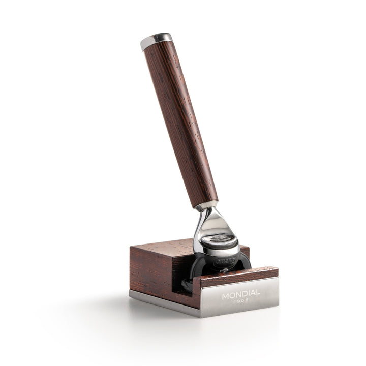 COMING SOON! Mythos Cartridge Razor Handle in Wengé Wood with Stand