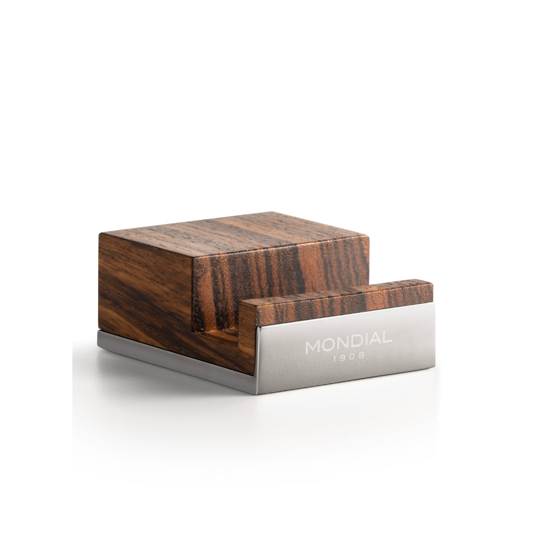 COMING SOON! Mythos Cartridge Razor Handle in Zebrano Wood with Stand