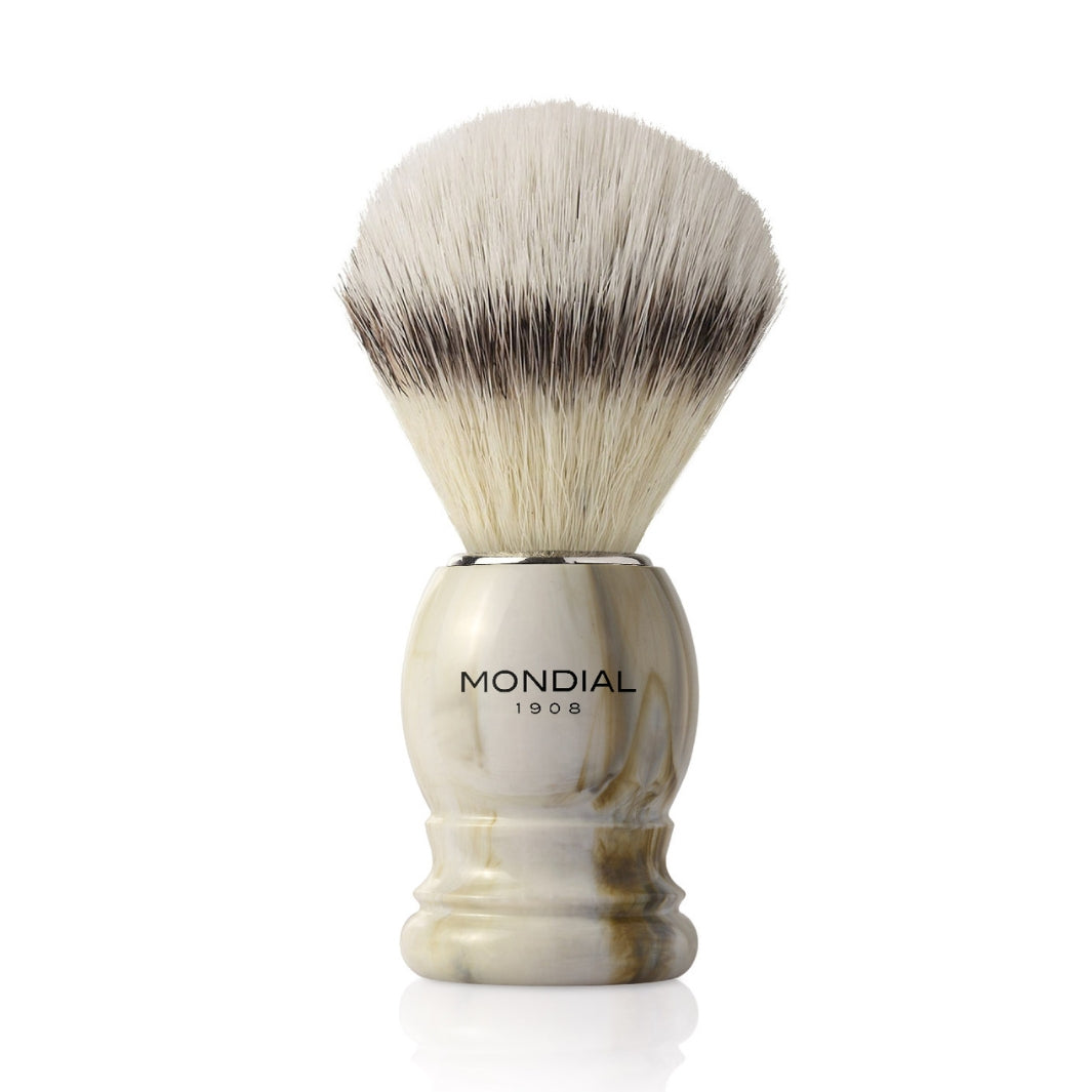 White Marble Shaving Brush with EcoSilvertip Synthetic Badger.