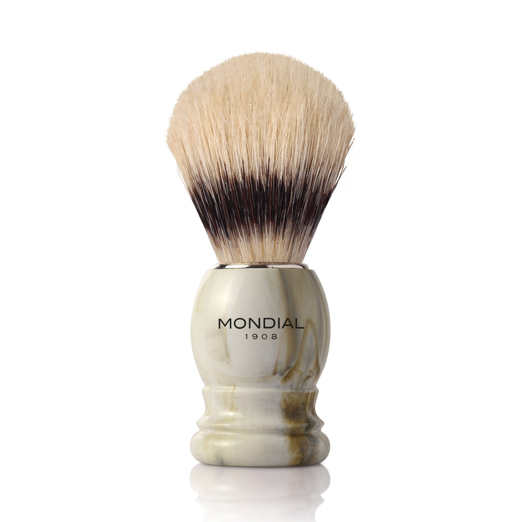 White Marble Shaving Brush with Bleached Boar Bristle.