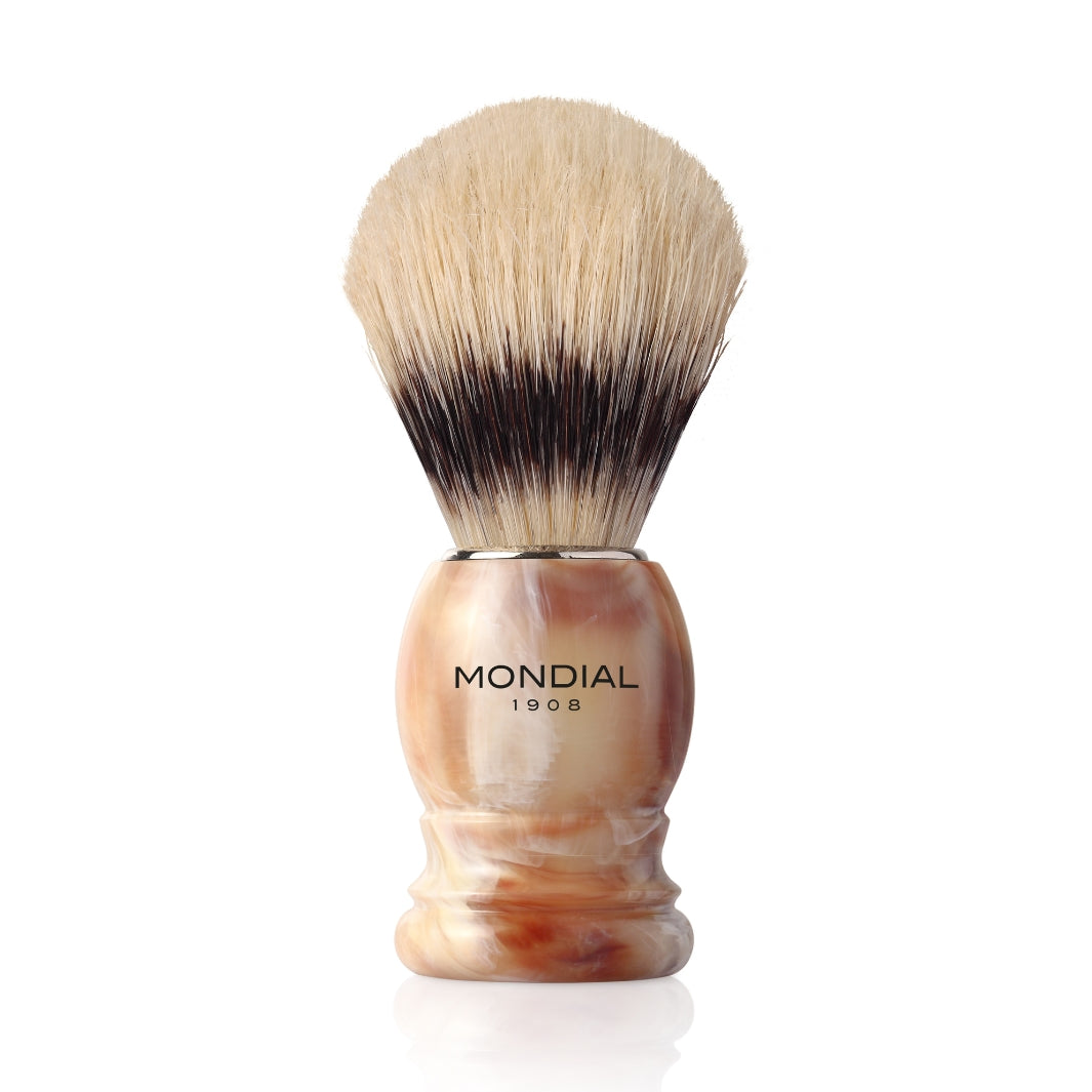 Imitation Horn Shaving Brush with Bleached Boar Bristle.