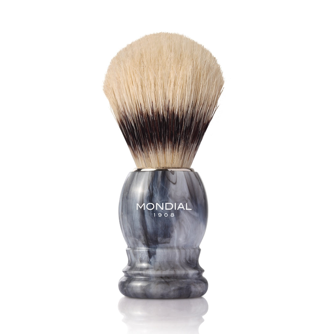 Gray Marble Shaving Brush with Bleached Boar Bristle.