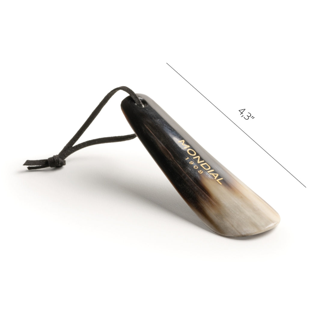 Small Shoehorn with Leather Handle Loop in Natural Horn: 4".