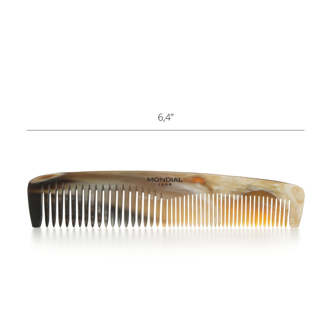 Dual Tooth Natural Horn Pocket Comb with Leather Case: 6.5".