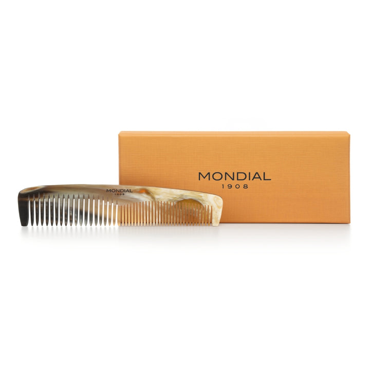 Dual Tooth Natural Horn Pocket Comb with Leather Case: 6.5".
