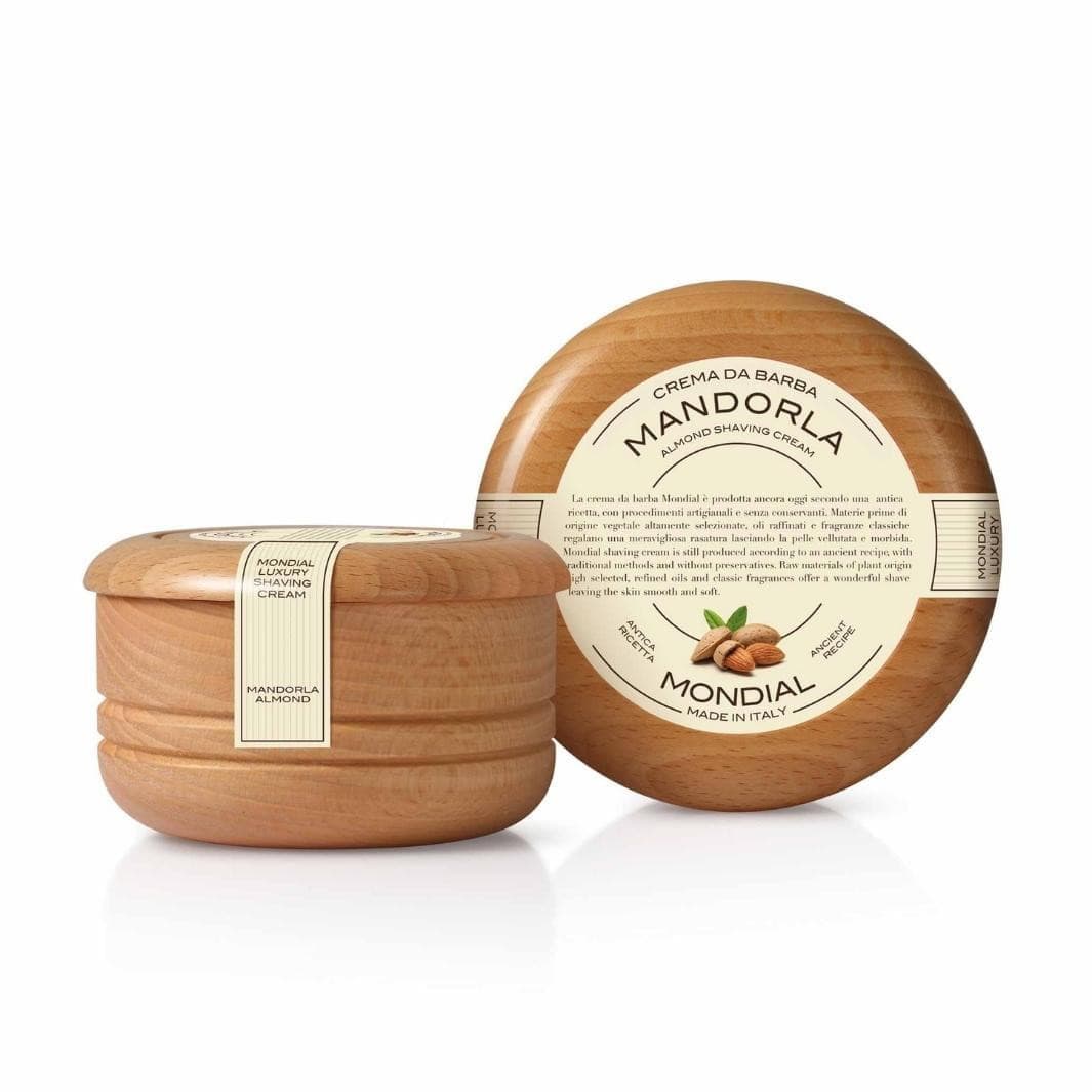 Almond Solid Shaving Cream in Wood Bowl 140ml.