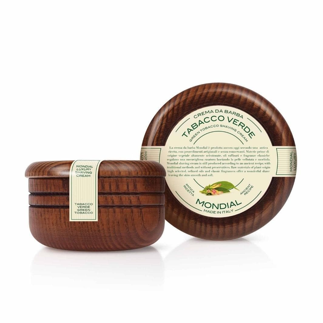 Green Tobacco Solid Shaving Cream in Wood Bowl 140ml.
